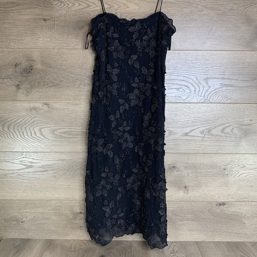 Giorgio Armani Dress Womans 40 Black Silk Embroid Silk Flowers Sparkle Sp Straps - Picture 2 of 11